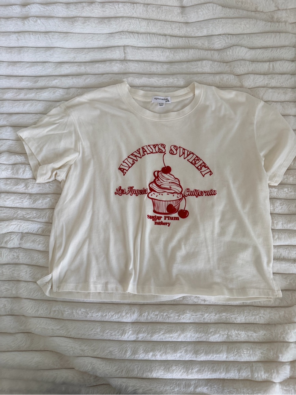 Eyeshadow Cream Tee with Red Cupcake Graphic